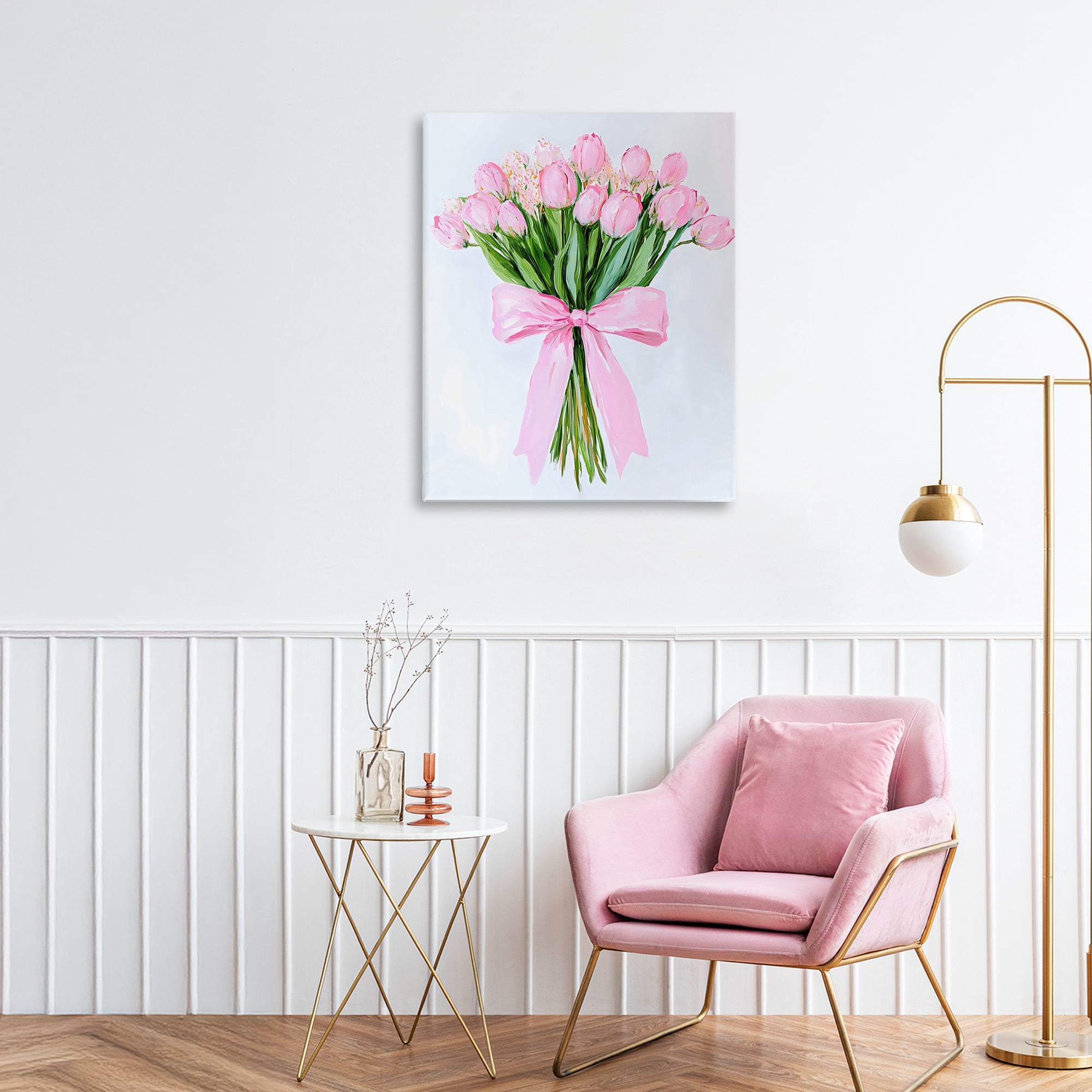 Stupell Industries Soft Pink Tulips with Ribbon Canvas Wall Art, design by The Prints Vibe