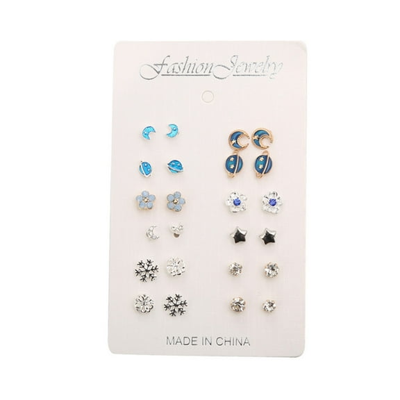 ANXPTME 12 Pairs Multiple Piercing Stud Earrings Moon Star Planet Snowflake Jewelry Gift
