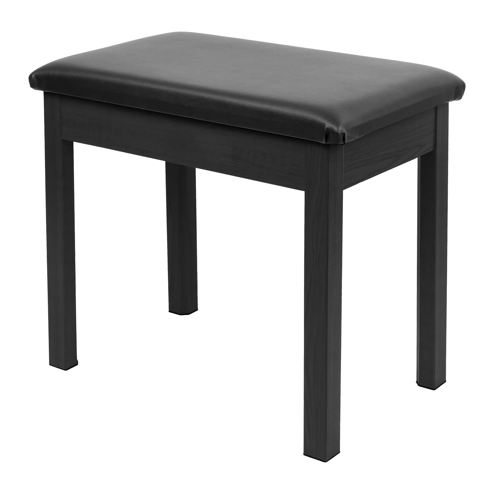 Piano Bench With Storage  Solid Wood Keyboard Bookcase Stool Chair Seat Padded Cushion Black