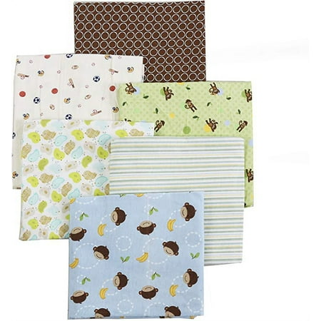 UPC: 0737107953327 | Unisex Baby Chicks Green Striped Brown Circle Blue Monkey SportsCotton Flannel Receiving Blankets 6-Pack 30 x 38 (Green002)