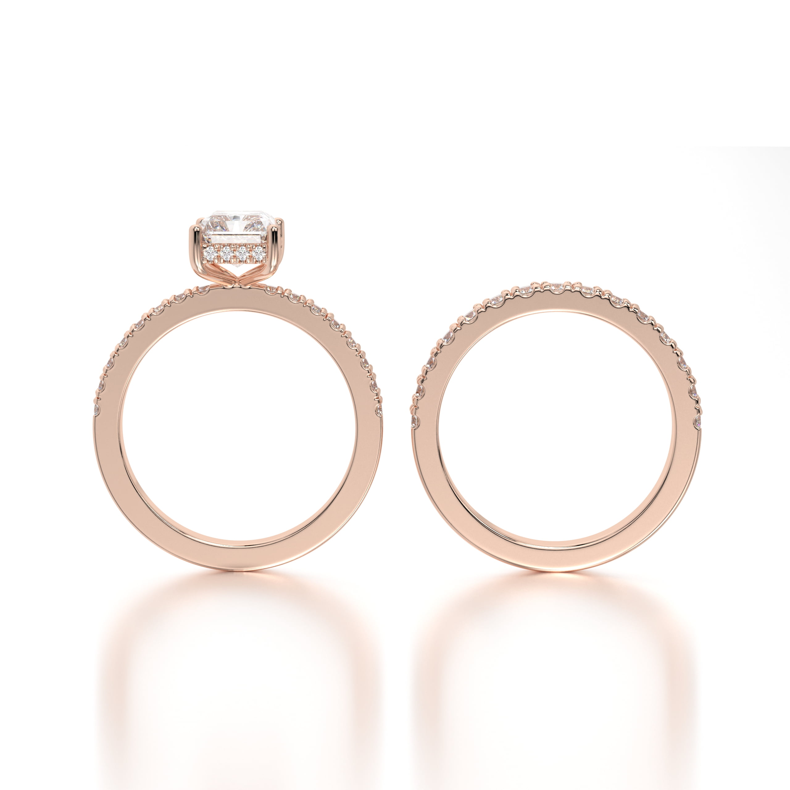 ESTE ORIGIN 1.50Ct Radiant Cut Lab-Grown Diamond Bridal Set – Engagement + Wedding Ring, IGI Certified in 10K Rose Gold for Women