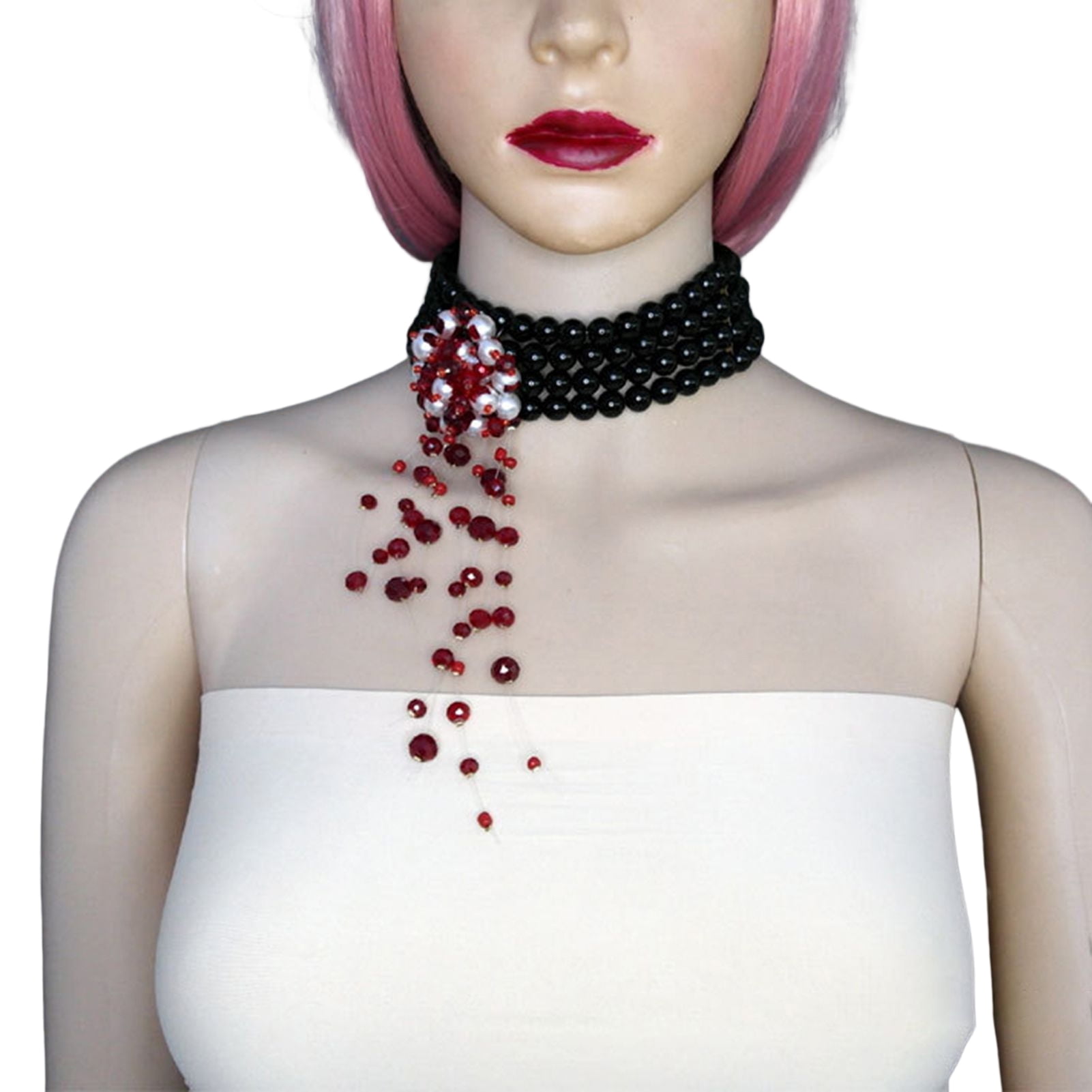 Bloody Pearl Necklace, Vampire Chokers For Women,Dripping Blood Dripping  Imitation Pearl Necklace Vampire Accessories For Women