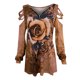thumbnail image 4 of Top de camiseta informal con estampado de flores rosas y cremallera con cuello en V a la moda para mujer Fridja  hj4455, 4 of 5