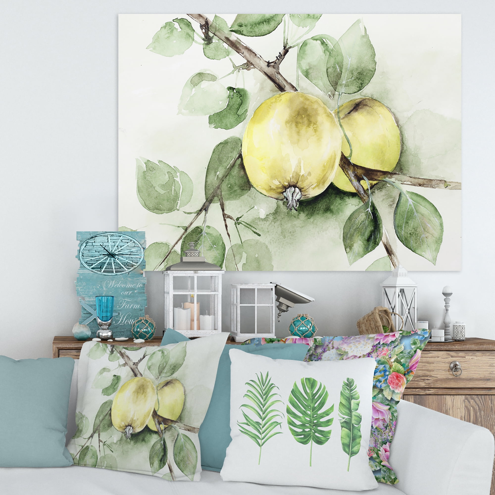 Designart ' Ancient Green Appels ' Farmhouse Canvas Wall Art Print