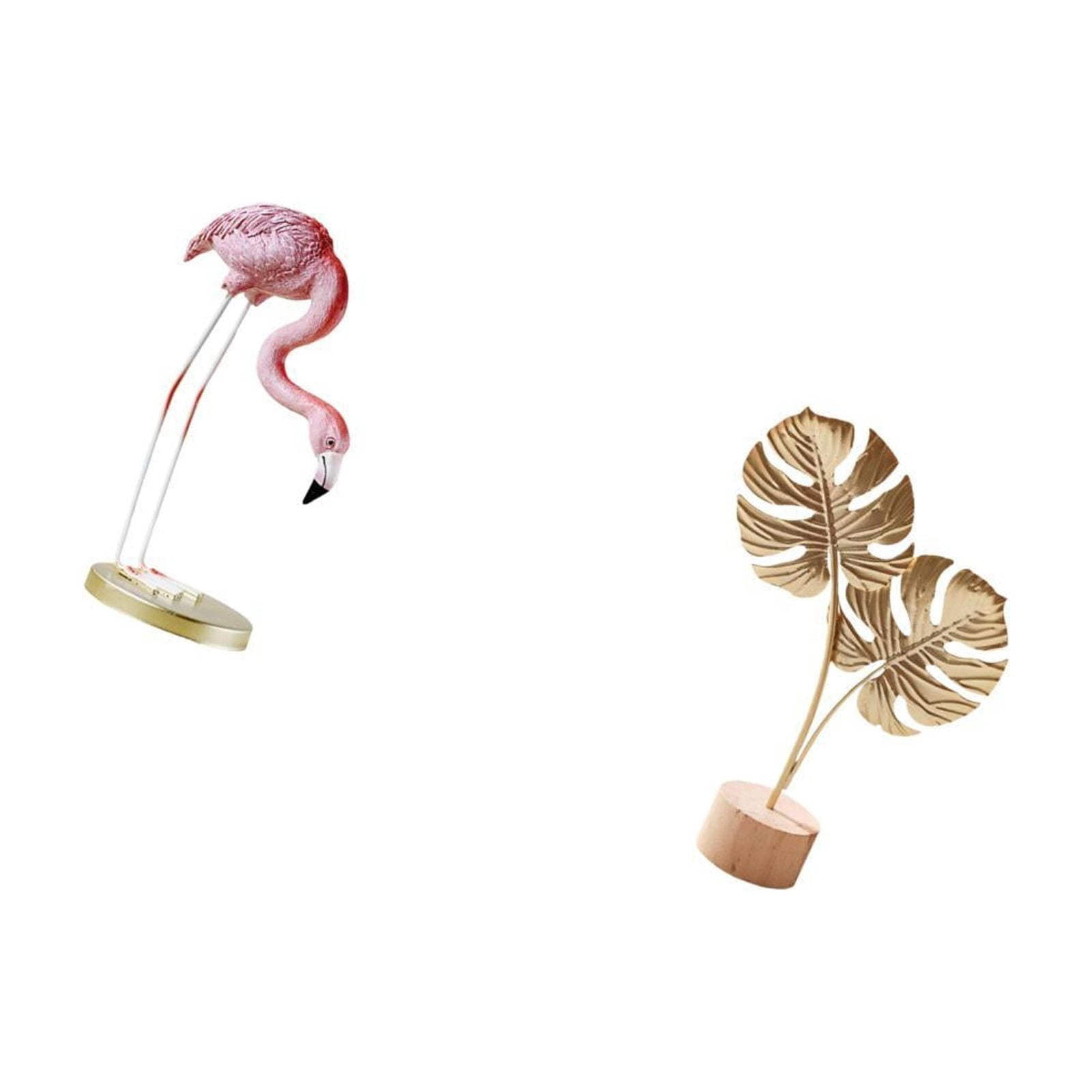 2 Pieces Resin Statue Flamingo Leaf Sculpture Metal Art Unique Modern Home Garden Table Ornament