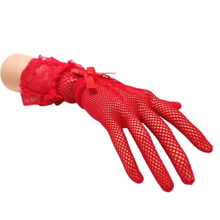 

Women s Short Bridal Lace Gloves Mesh Wrist Glove for Wedding Dancing Party Elegant Short Gloves 1 Pair Crafted Delicate Novelty Fashionable Dinner Parties Opera Red
