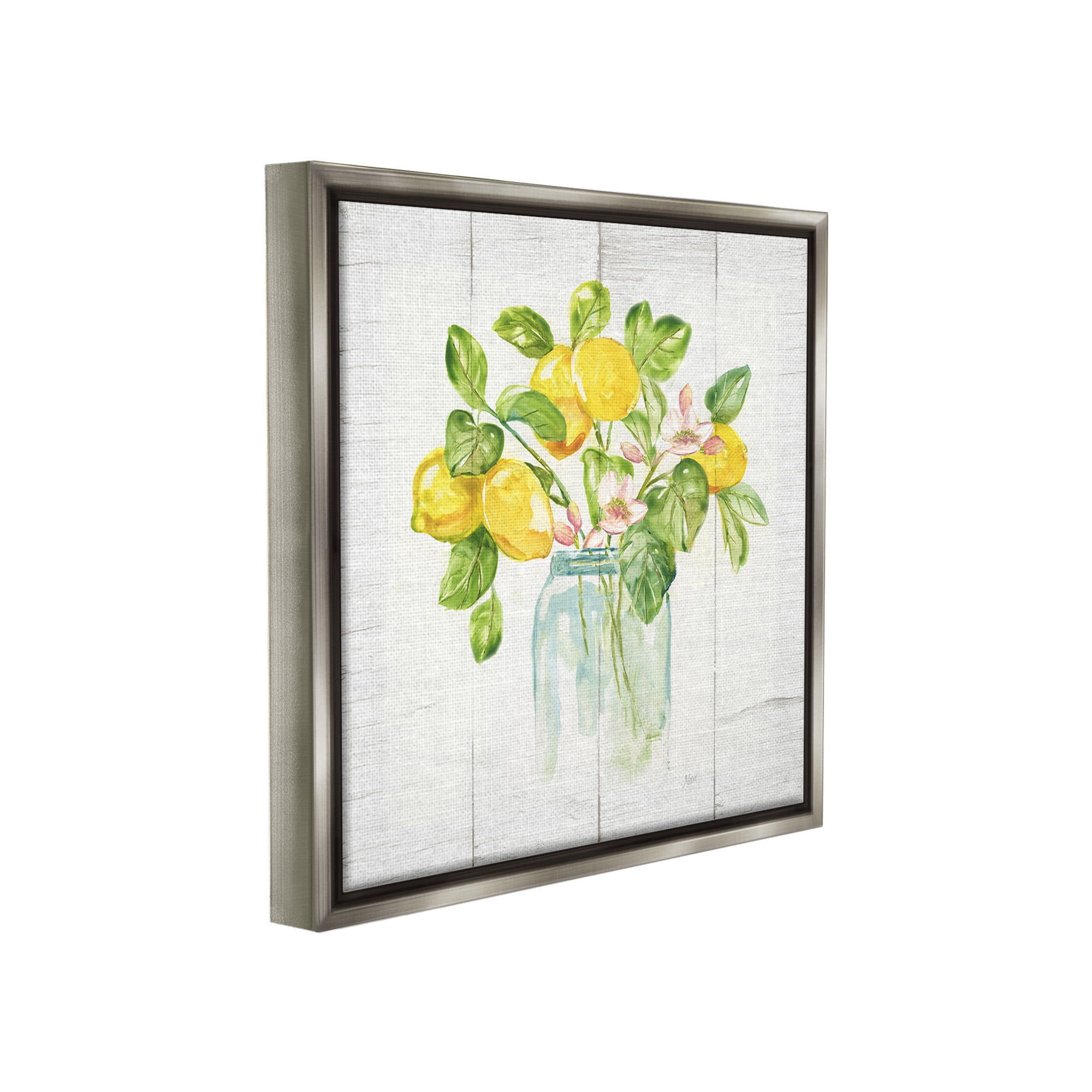 Stupell Industries Lemon Blossom Bouquet Food & Beverage Painting Gray Floater Framed Canvas Art Print Wall Art, 18 x 18