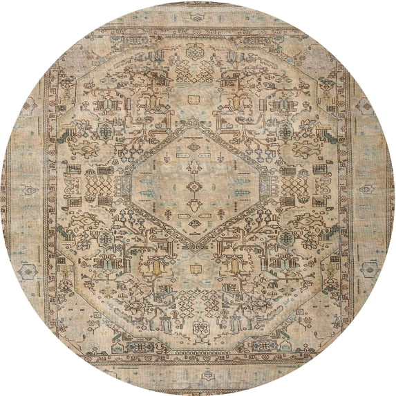 Ahgly Company Indoor Round Traditional Dark Almond Brown Persian Area Rugs, 4' Round