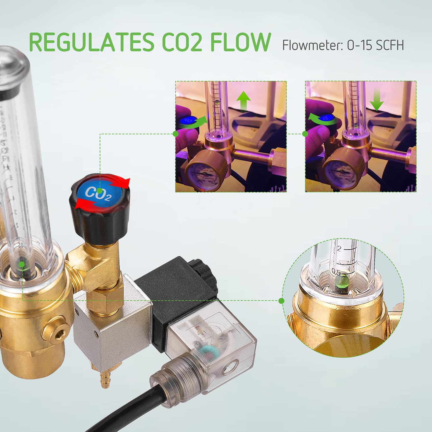 VIVOSUN Hydroponics CO2 Regulator Emitter System with Solenoid Valve Flowmeter f 