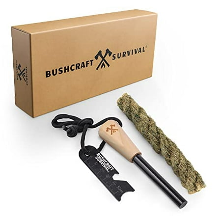 

Bushcraft Survival Ferro Rod Fire Starter Kit | Camping & Backpacking Flint and Steel Striker| Waterproof Magnesium Farrow Rod Tool & Firestarter for Campfires