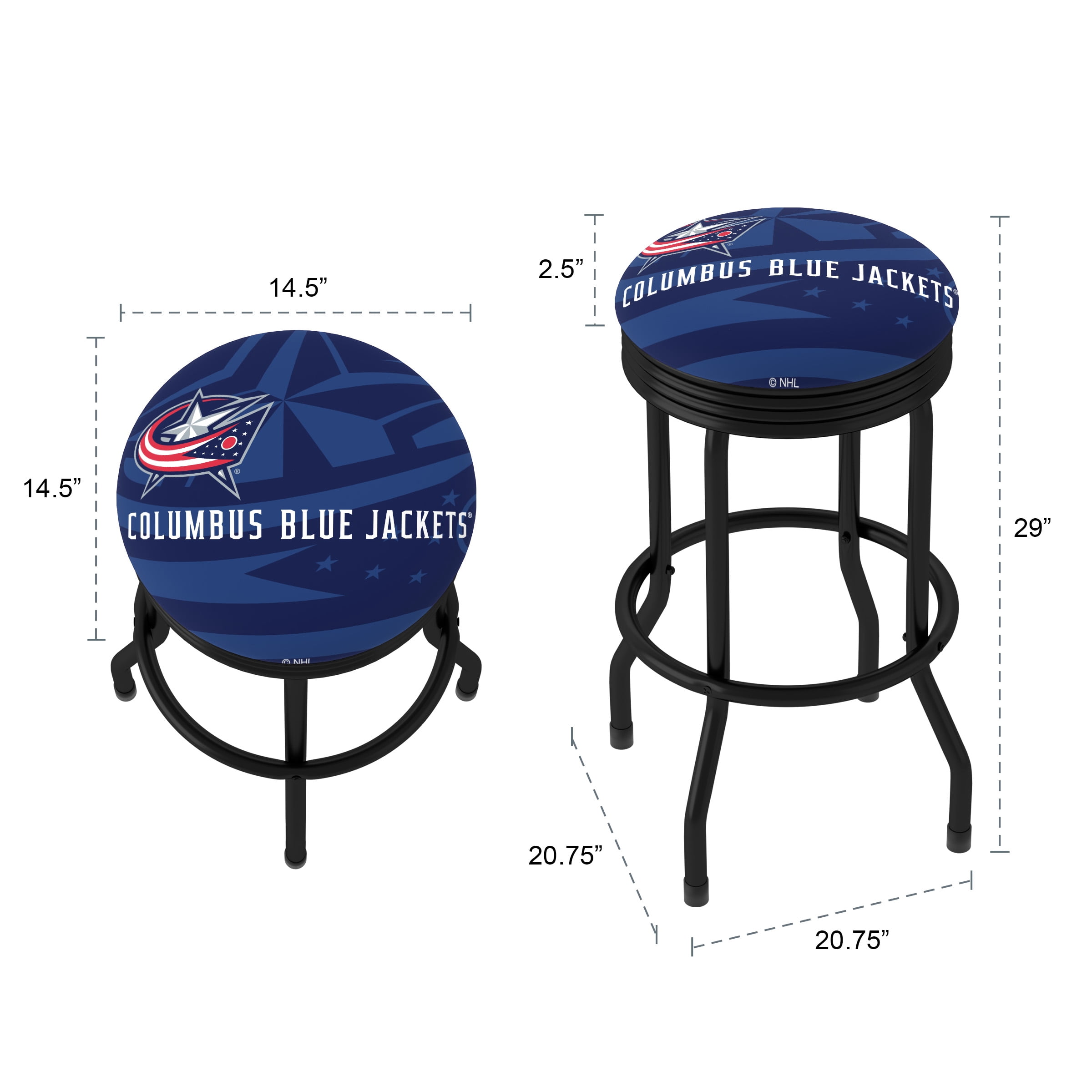 Trademark Gameroom Columbus Blue Jackets Logo Black Ribbed Barstool
