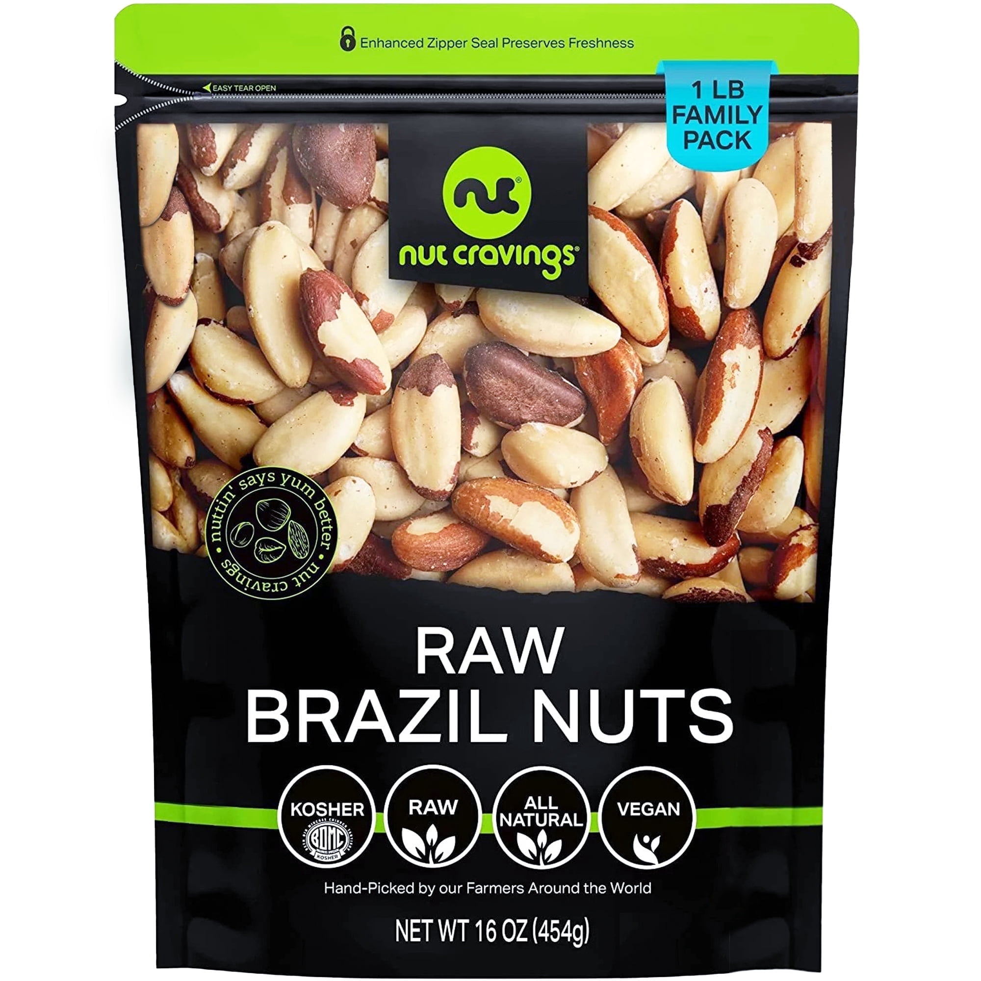 Nut Cravings Raw Brazil Nuts 1 lb - Unsalted No Shell Whole | Non-GMO Rich in Selenium Keto Vegan Friendly Resealable Bag