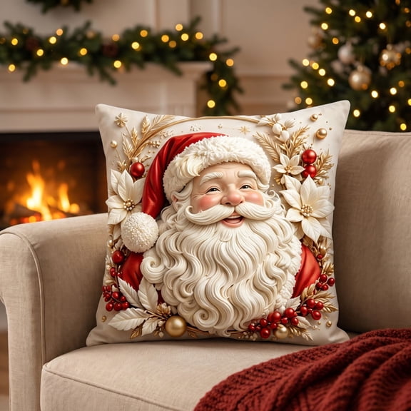 4 Pcs Christmas Decorative Throw Pillow Covers, Embossed Holiday Cushion Slipcovers With Hidden Zipper, Xmas Pillow Cases for Sofa Couch Indoor Home Decor