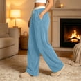 thumbnail image 6 of Tqcoqu Women's Contrast Waist Fuzzy Fleece Wide Leg Pants Drawstring Elastic Waist with Pockets Warm Casual Long Trousers, 6 of 6