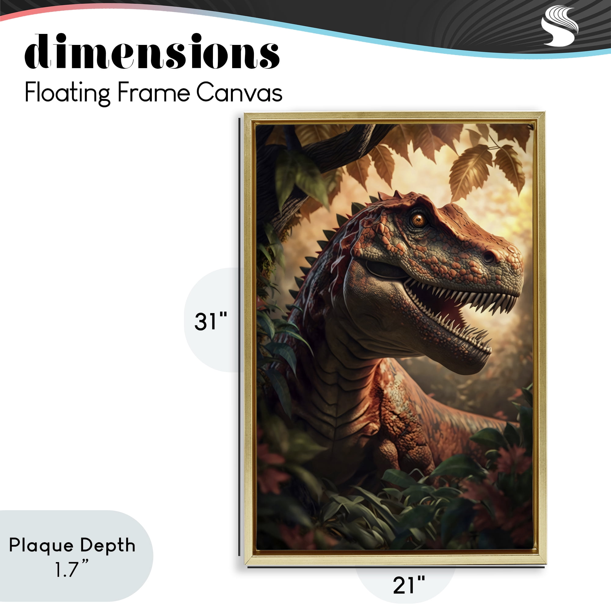 Stupell Industries Jungle Raptor with Ancient Foliage Gold Framed Floater Canvas Wall Art, design by Creative Studio
