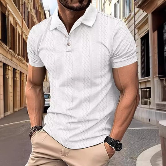 Adult Polo T Shirts for Men Short Sleeve Button Tees Shirts Basic White TShirts for Men