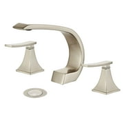 Wovier Brushed Nickel 8-16 Inch Widespread Waterfall Spout Bathroom Sink Faucet with Supply Hoses,Two Handles Three Hole Lavatory Faucet,Basin Mixer Tap with Pop Up Drain