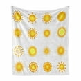 thumbnail image 1 of Yellow and White Soft Flannel Fleece Throw Blanket, Various Different Sun Summer Hot Warm Weather Morning Daytime, Cozy Plush for Indoor and Outdoor Use, 70" x 90", Marigold White, by Ambesonne, 1 of 6