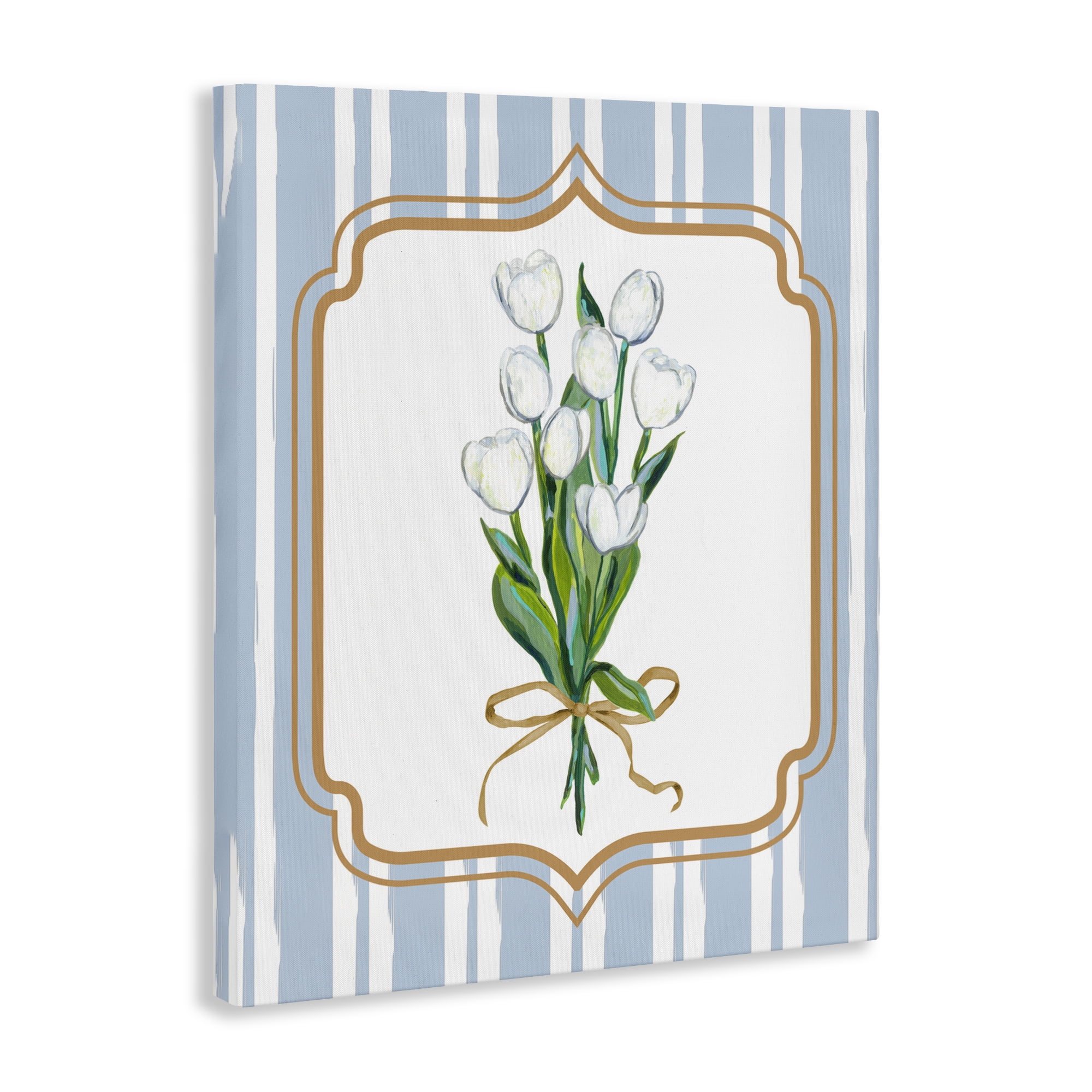 White Tulip Bouquet & Stripes Canvas Wall Art, design by Adonna Ebrahimi