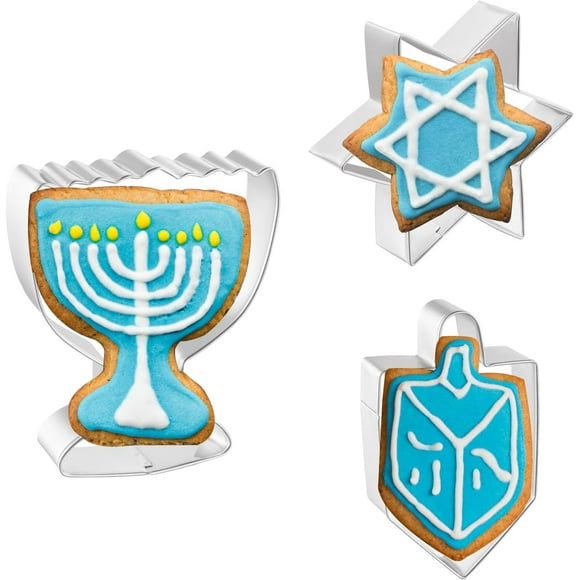 Hanukkah Cookie Cutters 3 PCS, 4'', Star of David, Dreidel, Menorah