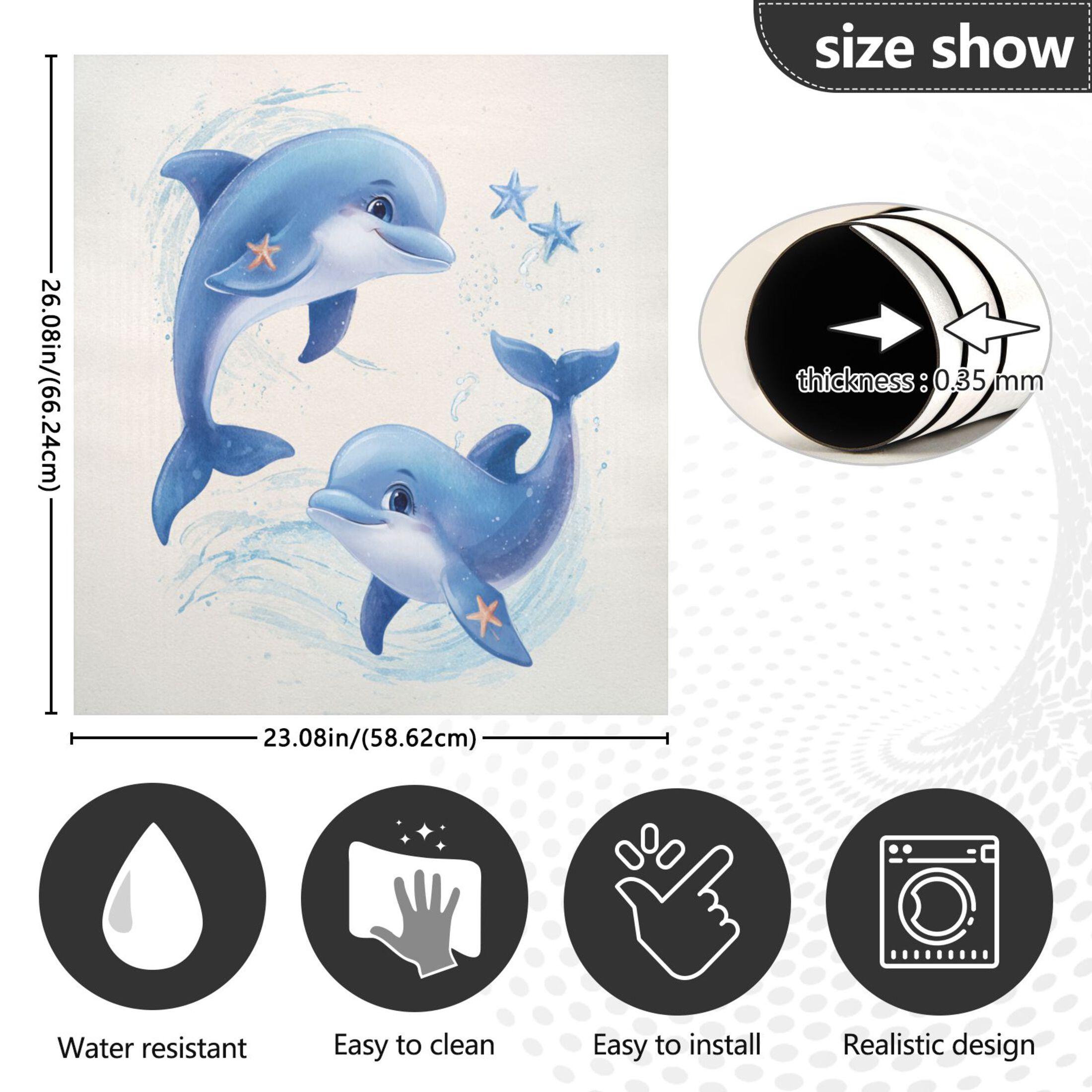 Dishwasher Magnetic Refrigerator Magnet Cover Sticker Home Decorative 23"x26" Two Cute Dolphins Pattern