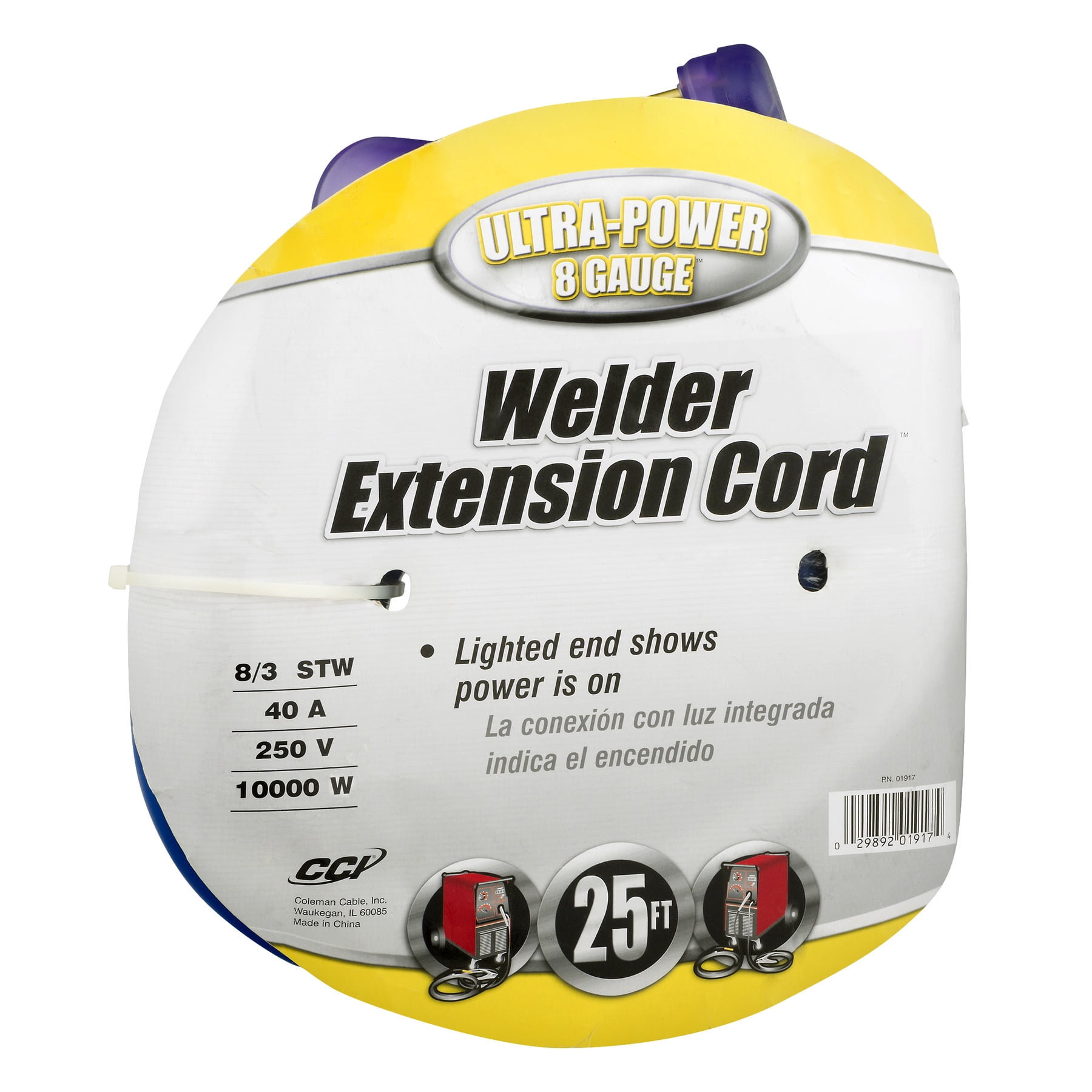 Southwire 19178806 8/3 25’ Stw Blue Heavy-Duty Welder Extension Cord