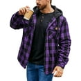 thumbnail image 2 of SPEEDRUN Men's Thick Fleece Plaid Jacket Flannel Shirts Sherpa Lined Full Zip Up Hoodie Winter Coat with Pockets Purple 2XL, 2 of 5
