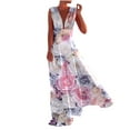 thumbnail image 2 of Lenago Robes Sexy Grande Taille pour Femmes Mode Décontractée Été Sans Manches Col en V Robe Imprimée Fermeture Éclair Robe Longue Robes de Plage en Solde, 2 of 5