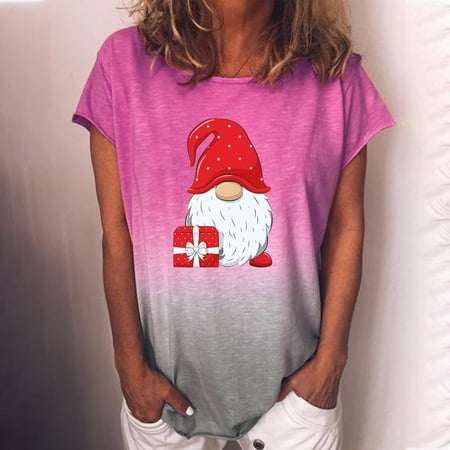 

KaLI_store Christmas Scrub Tops Women Women Christmas Printed Shirt For Womens Casual Short Tie Dye Sleeves Tops V Neck Tops for Women Casual Summer Hot Pink