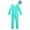 thumbnail image 4 of Aislor Kids Girls Metallic Shiny Long Sleeve Leotards Gymnastic Jumpsuit with Hair Scrunchie for Yoga Sports Dancewear Lake Green 4, 4 of 7