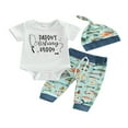 thumbnail image 1 of 3PCS Infant Baby Boy Girl Daddy‘s Fishing Buddy Short Sleeve Romper Fish Print Pants Hat Clothes Outfit Set, 1 of 7