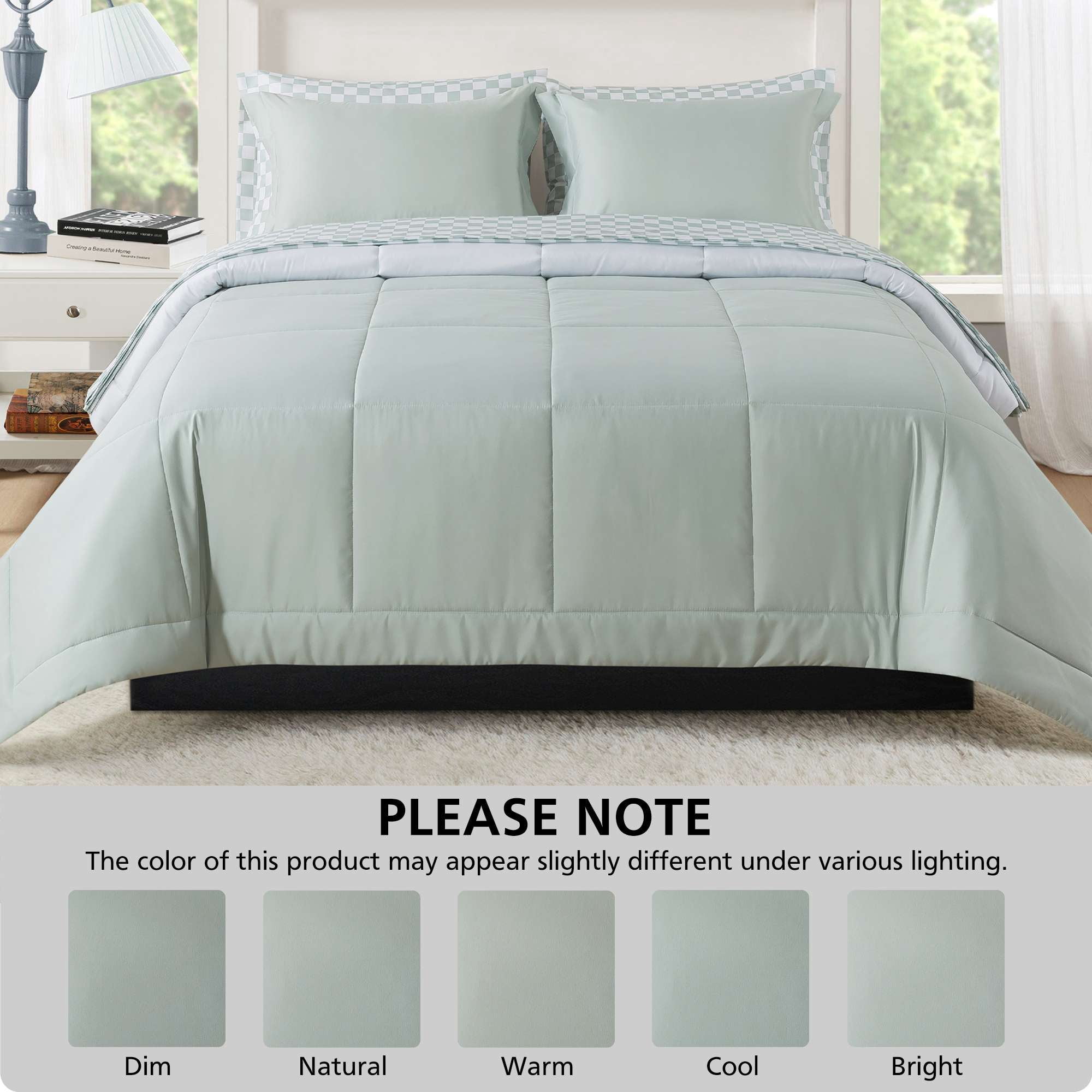 Mainstays All in One Reversible Comforter and Sheet Set, 7-Piece, King, Sage