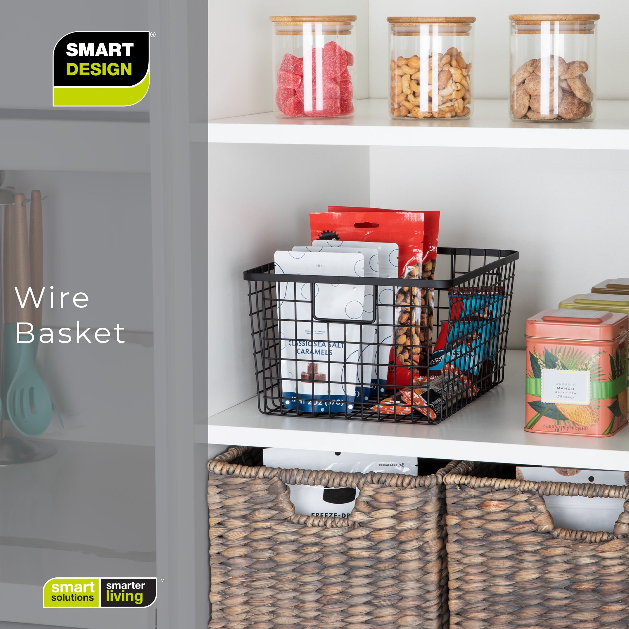 Smart Design Nestable Basket Organizer with Handles - 9 x 12 x 6 - Black - Set of 4