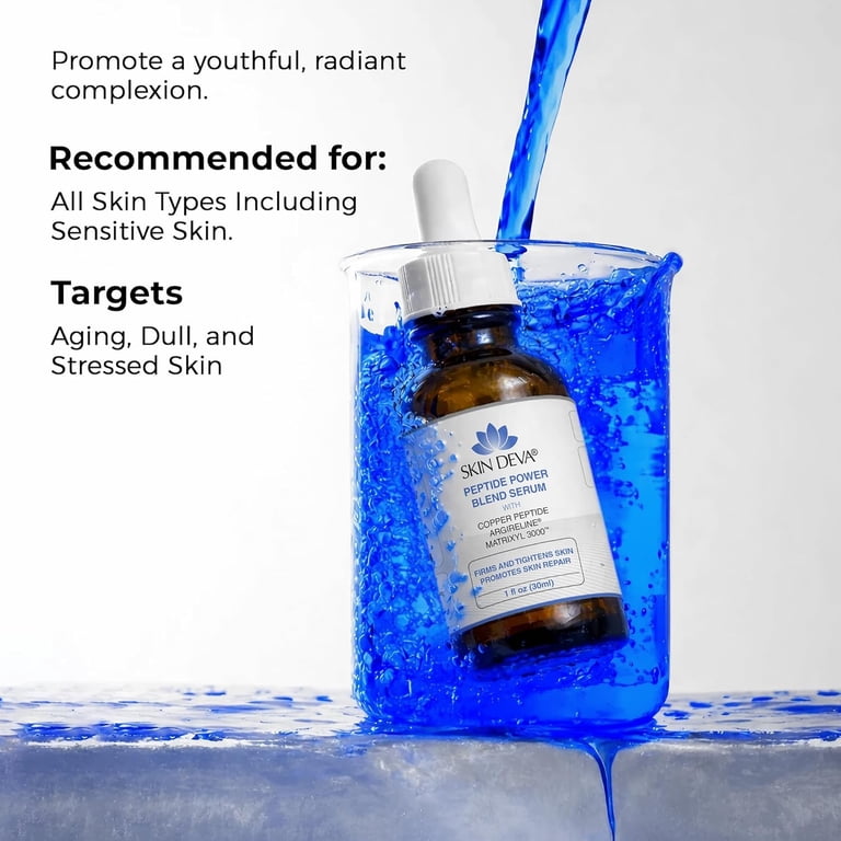 Skin Deva Copper Peptide GHK-Cu Serum with Hyaluronic Acid, Argireline & Matrixyl 3000, Lightweight Hydrating Facial Serum, 1 fl oz