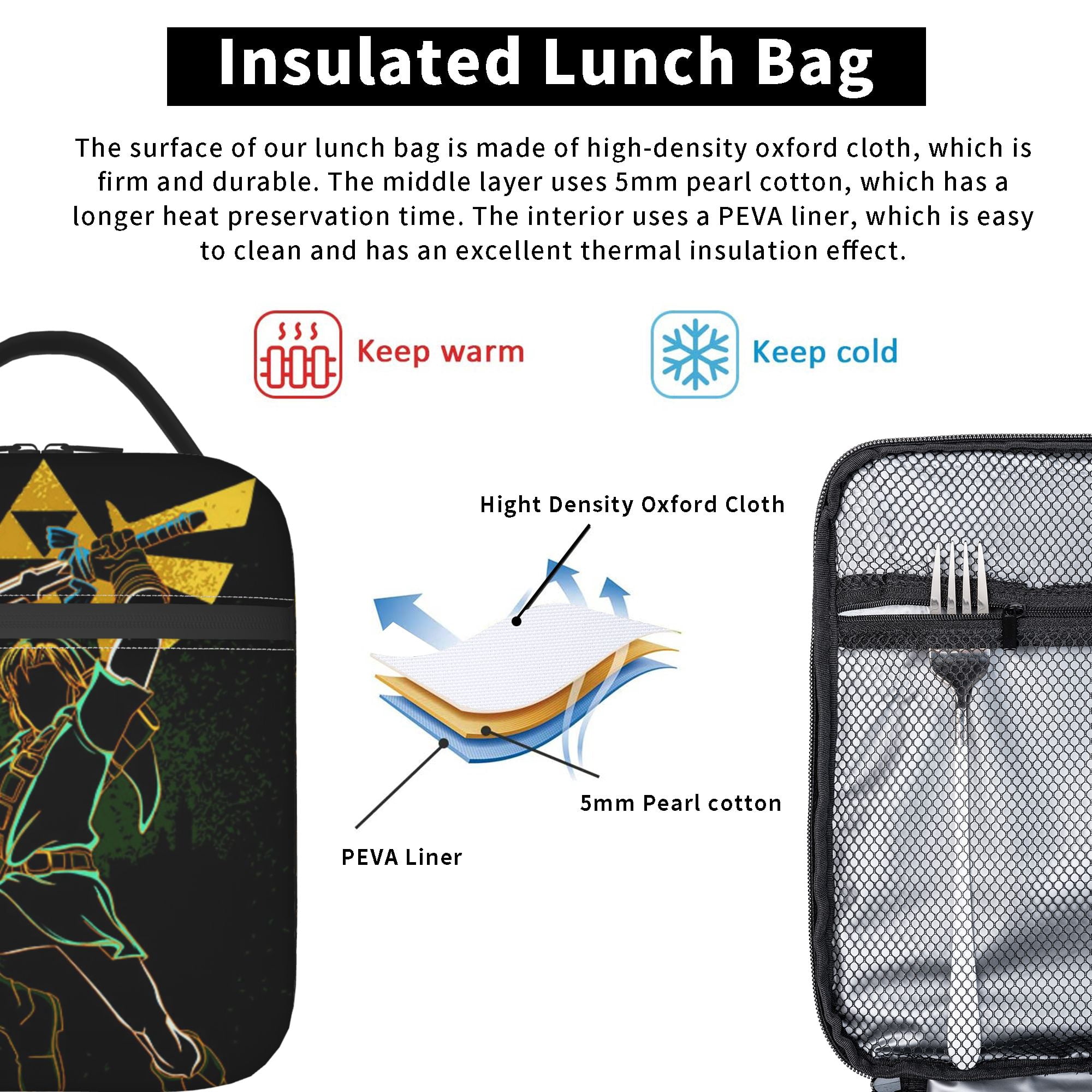 The Legend of Zelda Reusable Lunch Bag Portable Insulated Lunch Box Tote Bag Cooler Office Work Picnic