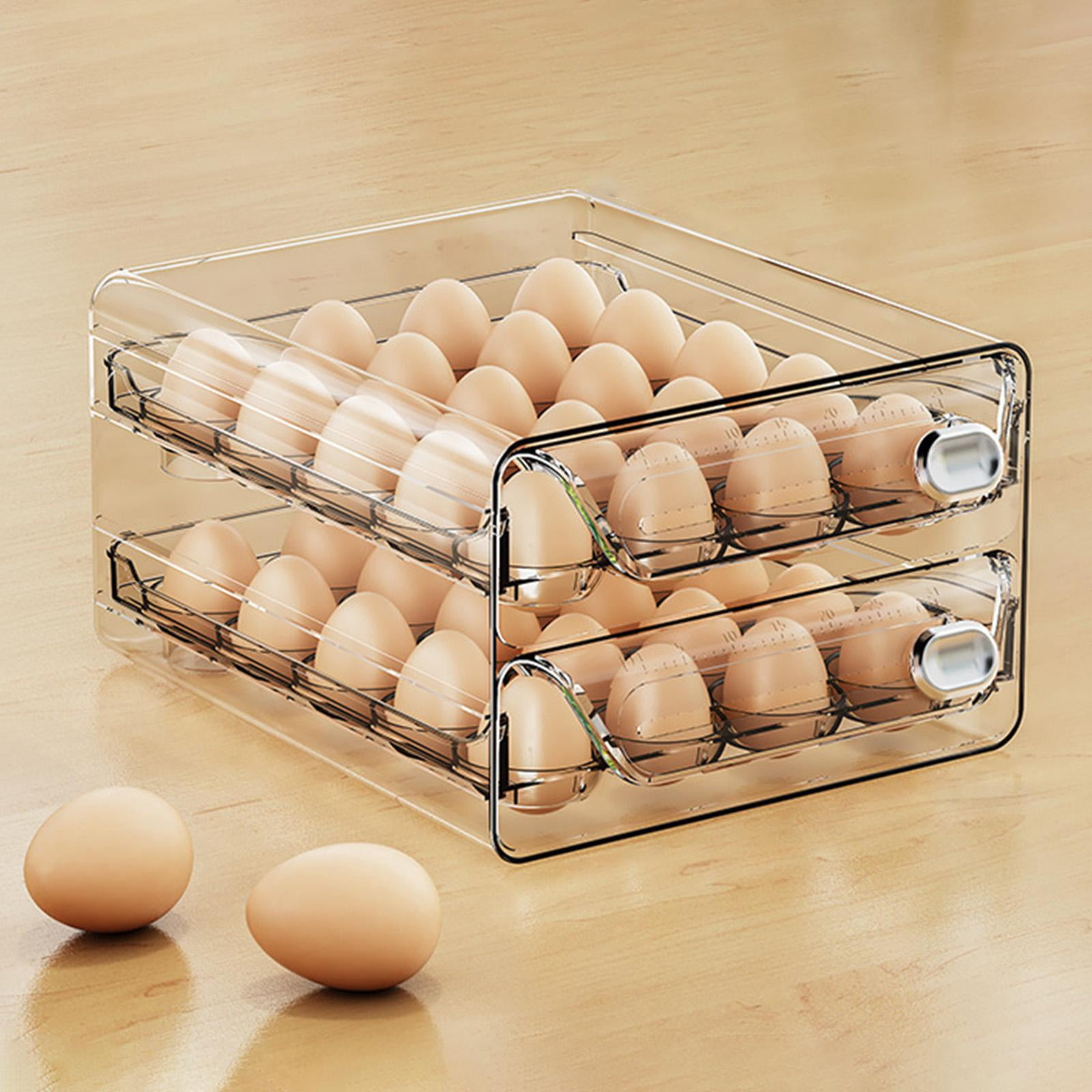 Eggs Organizer Drawer Fridge Egg Drawer Organizer Bins Pull Out Stackable Egg Holder Double Layers Eggs Container for Pantry Kitchen Cabinet 40 Grids