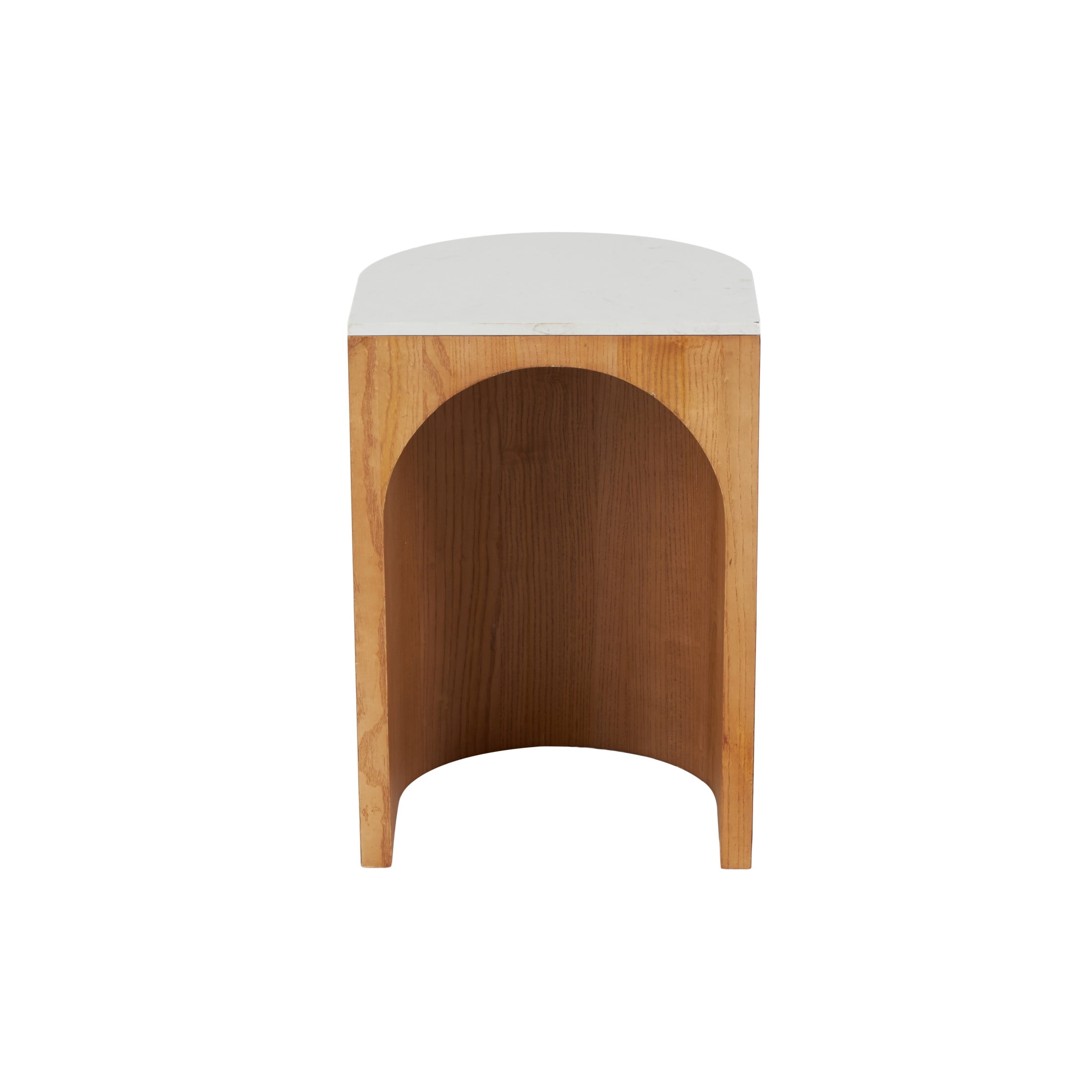 DecMode 16" x 23" Brown Wood Cutout Arch Accent Table with White Marble Tabletop, 1-Piece