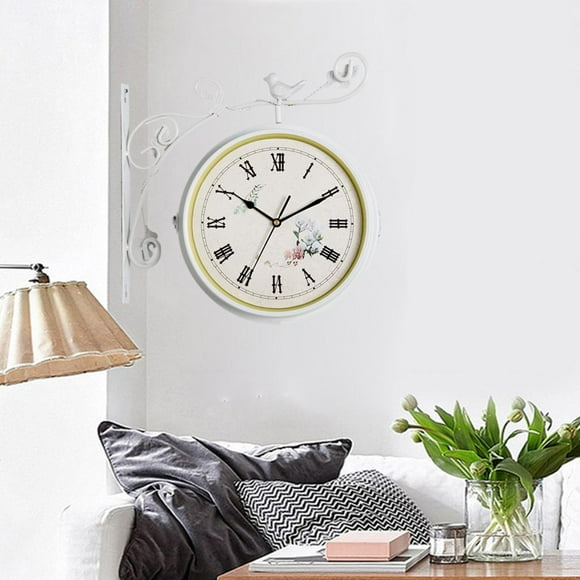 Decoración mecánica del jardín BLESIY Reloj colgante de pared de dos cara hierro decorativa blanco