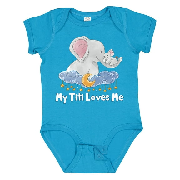 Inktastic My Titi Loves Me Cute Elephants Clouds Moon and Stars Boys or Girls Baby Bodysuit