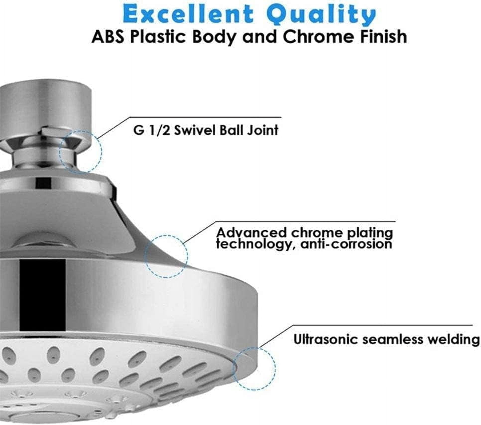 Shower Nozzle Shower Head, High Pressure Rain Fixed Showerhead Rainfall 5-Setting with Adjustable Metal Swivel Ball Joint