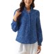 thumbnail image 1 of Blusa de manga larga INSPIRE CHIC para mujer, con volantes, cuello en V, casual, de oficina, con ojales, color azul real, 1 of 5
