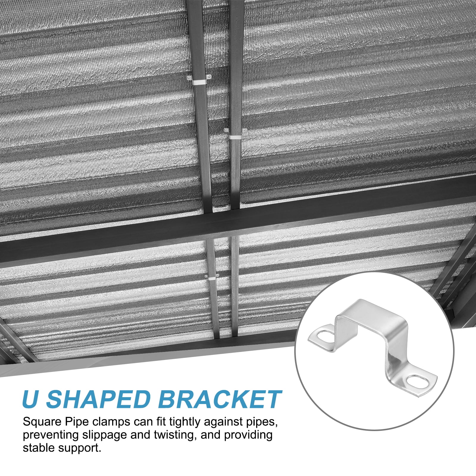 Uxcell 10pcs 1.2" x 1.2" Square Pipe Clamp, 304 Stainless Steel U Shaped Connector Bracket Heavy Duty Tube Strap Buckle with Self-Tapping Screws for Tube Installation