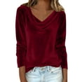 thumbnail image 7 of IMENGL Long Sleeve Shirts for Women Casual Velvet Cowl Neck Pleated Elegant Fall Ruched Blouse Soft T-Shirt Women's Basic Tee Long Sleeve Tops,Red, 7 of 7