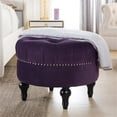thumbnail image 3 of Maklaine Traditional Hardwood Tufted Round Ottoman Nailhead Accents in Purple, 3 of 11