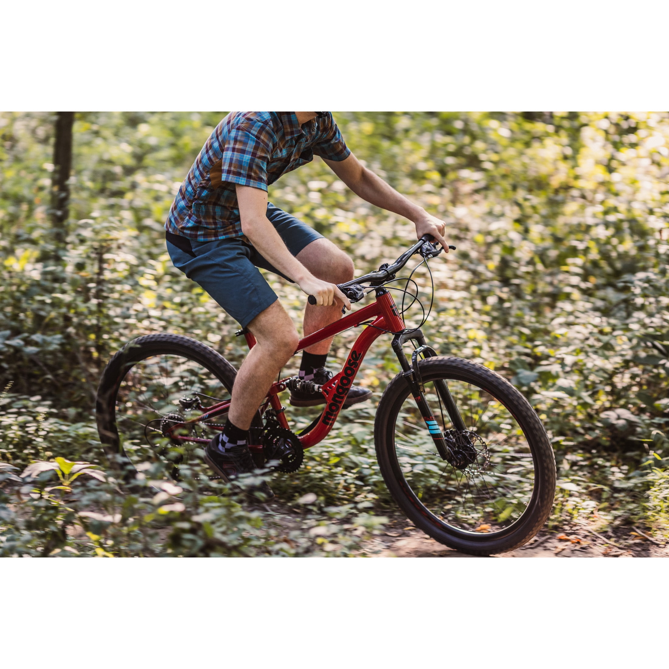 Mongoose Status Dual Suspension Mountain Bike, 27.5-Inch Wheels, 21 Speeds, Red