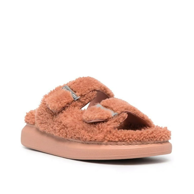 Women's shearling slide sandals sales
