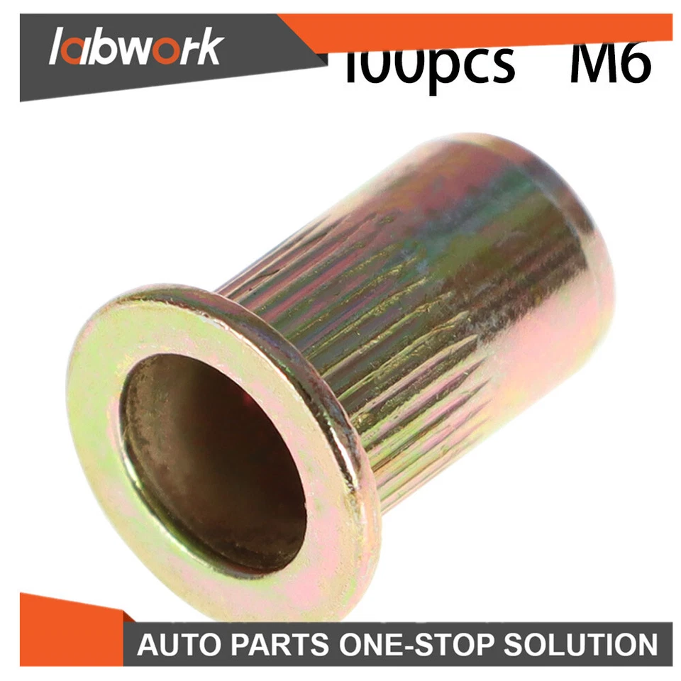 CIRCLE- Labwork Flat Head Rivnut Carbon Steel Threaded Insert Nuts 100 Pcs M6 Metric Nut