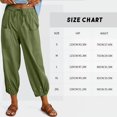thumbnail image 4 of Womens High Waist Pants Drawstring Waist Wide Leg Cropped Comfort Capris Casual Vacation Trousers with Pockets, Light Green, XL, 4 of 8