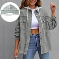 thumbnail image 3 of Otvok Womens Denim Jackets Solid Button Down Perforated Long Sleeve Winter Detachable Hooded Jacket with Pockets, 3 of 7