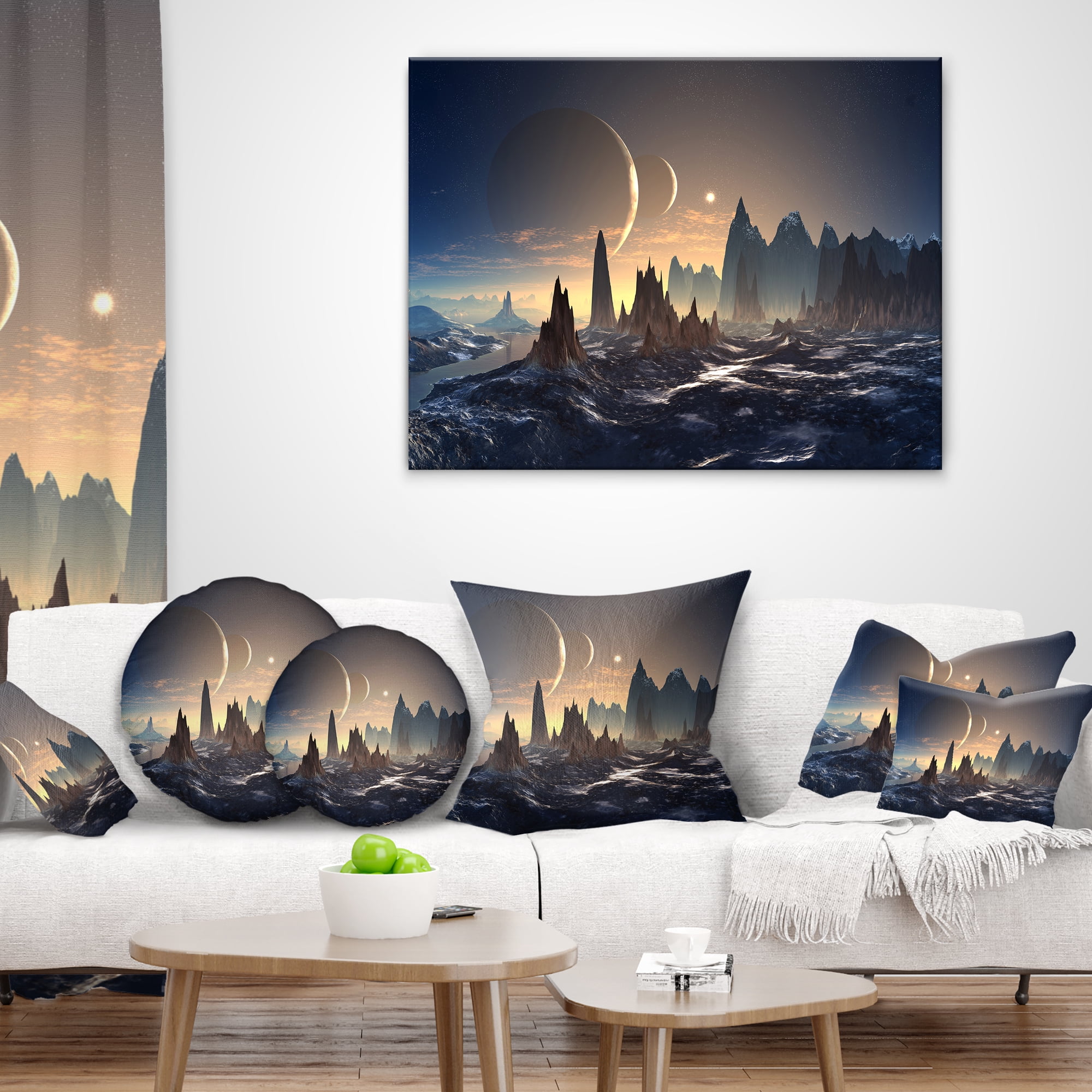 Designart Alien Planet with Mountains - Contemporary Throw Pillow - 18x18
